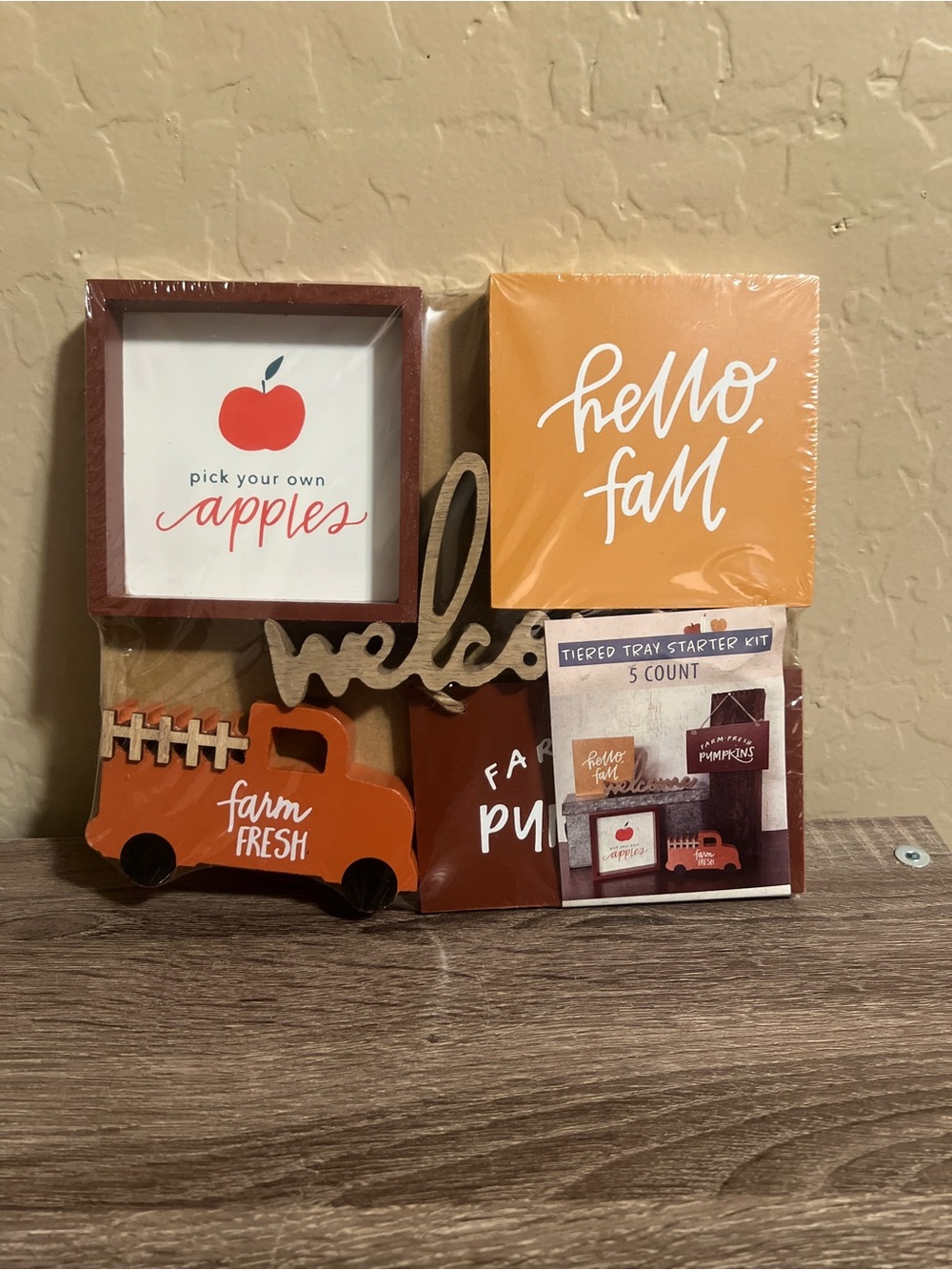 Target Bullseye Tiered Tray Fall Autumn Signs Fall Apples Pumpkins Wood NWT